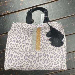 Koala Kanvas Luxe North South Bag: Grey Leopard with Detachable Crossbody Strap